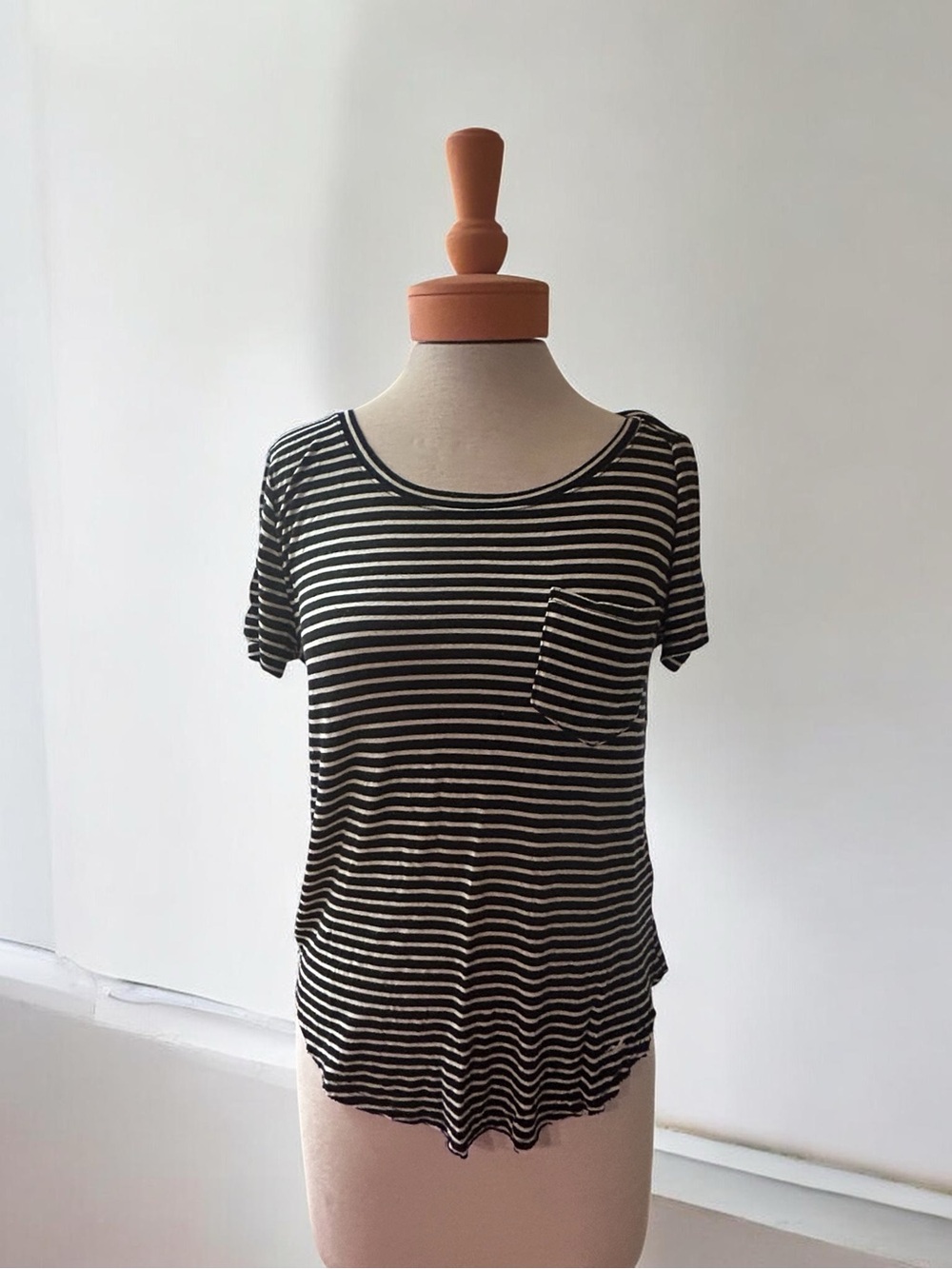 Hollister Y2K Black & White Striped Short-Sleeve Pocket Tee
